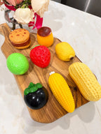 Strawberry, Peanut, Lemon, Mangosteen,Corn, Banana, Pudding, Cookie Crunchy Texture Squishy Sampler Figdet Toys
