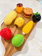 Strawberry, Peanut, Lemon, Mangosteen,Corn, Banana, Pudding, Cookie Crunchy Texture Squishy Sampler Figdet Toys