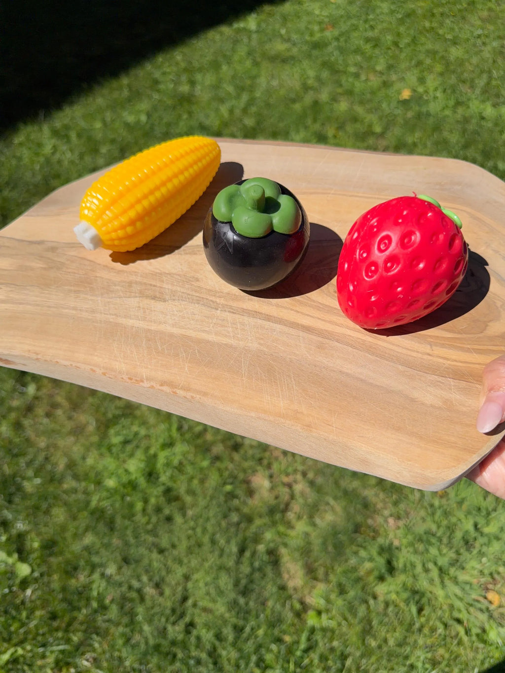 Strawberry, Peanut, Lemon, Mangosteen,Corn, Banana, Pudding, Cookie Crunchy Texture Squishy Sampler Figdet Toys